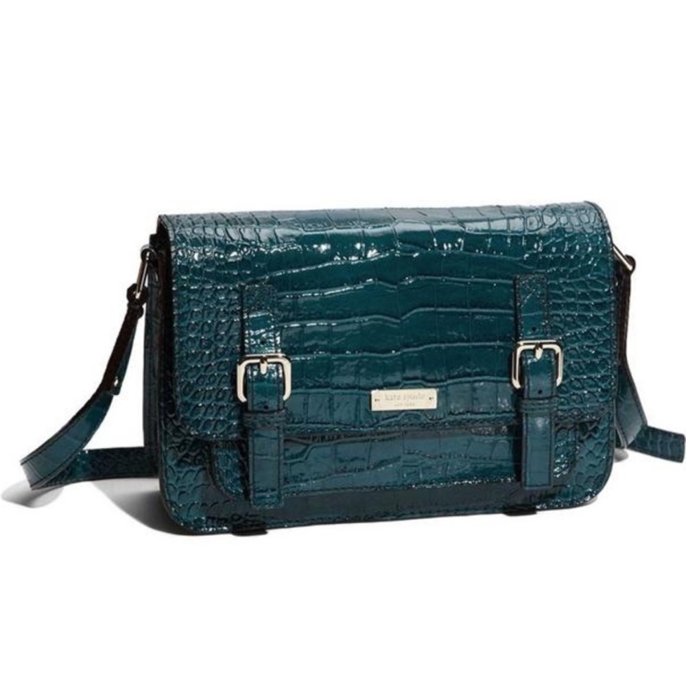 Kate Spade Knightsbridge Scout Dark Teal Croc Embossed Leather